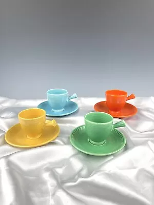 Vintage 1950’s FIESTA Set Of 4 Demitasse Cups & Saucers ORIGINAL Colors • $115