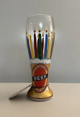 9.25” Candle Birthday Gag Gift With Mystery Message Handpainted Beer Glass 22 Oz • $18.99