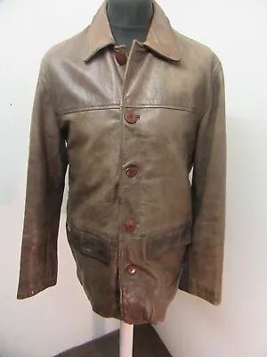 Vintage Redskins Leather Trench Car Coat Jacket Size Xl Ace Patina • $85.91