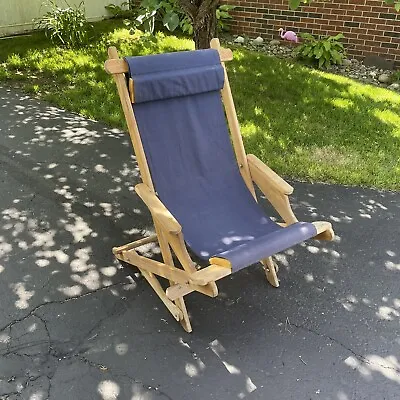 Vintage Beach Sling Chair Wood & Canvas Deck Beach Pool Lounge Chair Retro Adult • $45