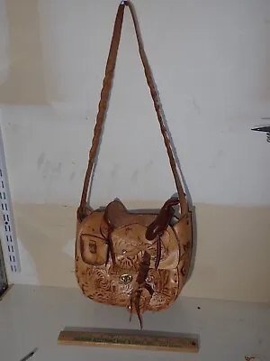 Vintage UNUSED 1970's Tooled Leather Horse Saddle Shoulder Bag Purse From Mexico • $99.01