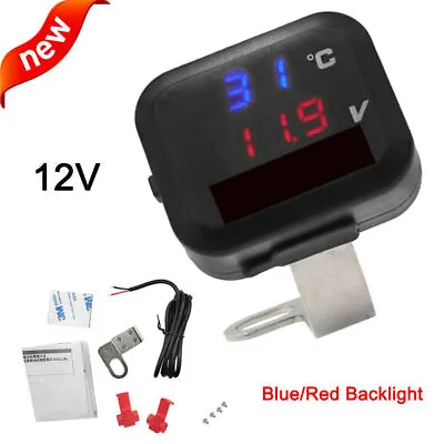 12V Air Temperature Gauge LED Voltmeter Voltage Thermometer Meter USB Motorcycle • $17.99