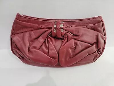 JUDITH RIPKA Wine Red Leather Large Bow Clutch PUrse • $22.99