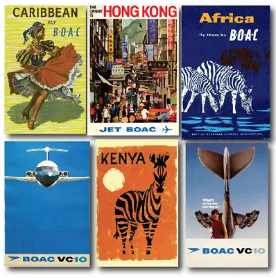 10 BOAC Vintage Travel Posters -  Hong Kong Kenya Zebra VC10 - A4 A3 A2 A1 A0 • £13.99
