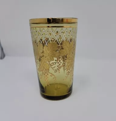 Bohemian Moser Juice Glass / Tumbler Gold Enamel Grape Vine Decor Late 1800s • $150