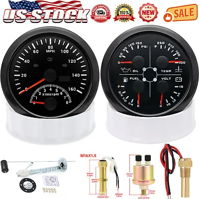 2 Gauge Set 85mm 4 In 1 Fuel Oil Press Temp Volt&GPS Speedometer With Sensor US • $153.69