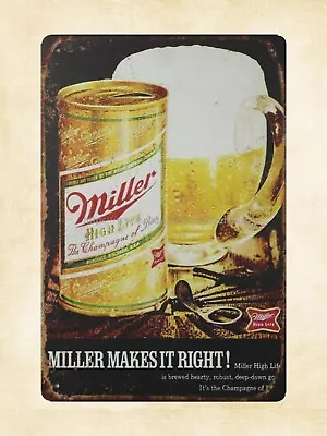   Wall Hangings MILLER Beer MAKES IT RIGHT! Metal Tin Sign • $15.92