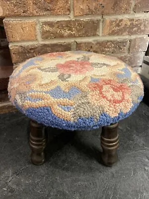 Vintage/Antique Round Padded Upholstered Looped Yarn Rose/floral Foot Stool • $55