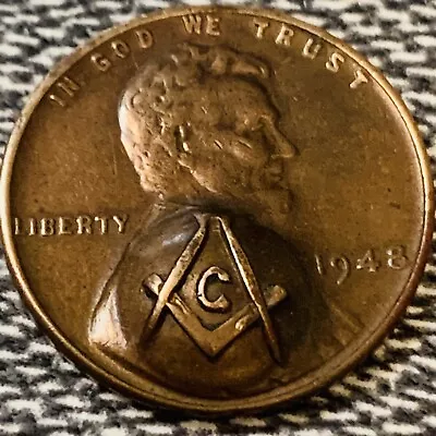 RARE Masonic Freemason Compass & Square Stamped 1948  Wheat  Penny Cent Coin • $19.99