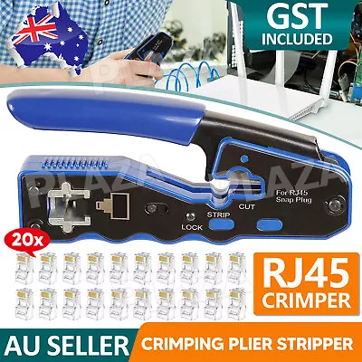 RJ45 Crimper Crimping Tool Cat5e 6 7 HD Pass Through Network Cable Connector AU • $20.95