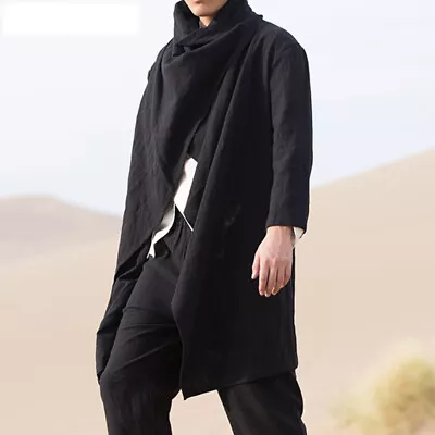 Men's Cotton Linen Shawl Open Front Drape Cape Coat Cloak Jacket Cardigan Casual • $29.43