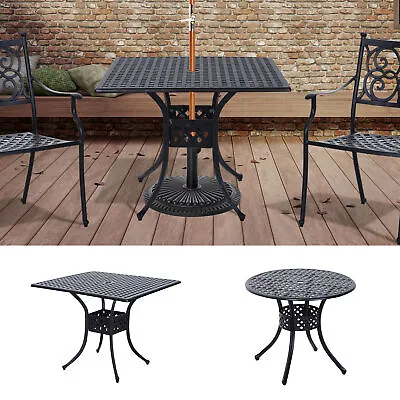 Cast Aluminium Outdoor Garden Dining Table With Umbrella Hole Black • £113.99