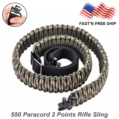 Tactical 550 Paracord Rifle Gun Sling Shotgun Crossbow 2 Point Adjustable Swivel • $10.59