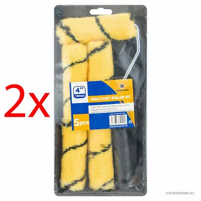 2 X 4  Mini Paint Roller Set Decor Home Tray Roller Frame 5 Tiger Stripe Sleeves • £3.99