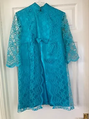 £9.99 • Buy Beautiful Genuine Vintage 1960s Mod Turquoise Lace Dress Size 10