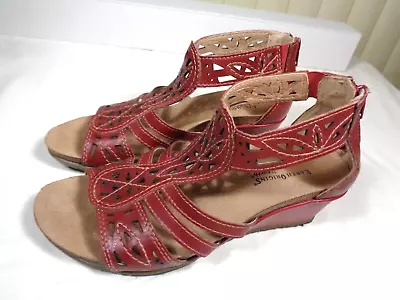 Earth Origins Kingsley Red Leather Wedge Rear Zip Up Sandal Women's US 7.5M • $29.95