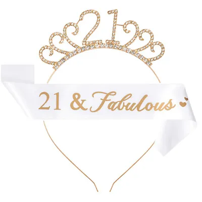 21st Birthday And Sash Crystal Tiara Birthday Crown Girls Birthday Gifts • £13.39
