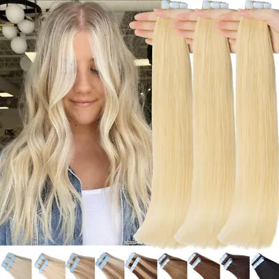 £26.08 • Buy Russian Tape In Remy 100% Human Hair Extensions Skin Weft FuLL Head THICK 40 PCS