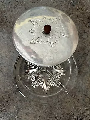 FARBERWARE Wrought MCM Divided Cut Glass Candy/condiment Dish W/Metal Floral Lid • $18.97