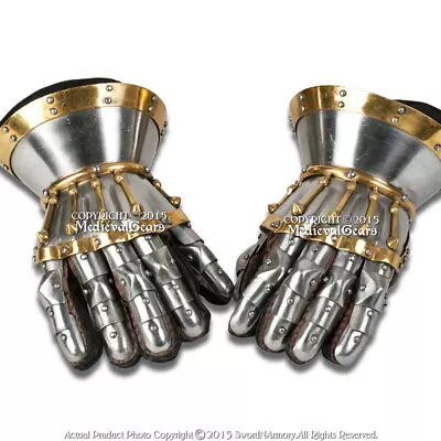 Silver Functional Large 16G Steel Princely Hourglass Gauntlets Leather Glove SCA • $149.98