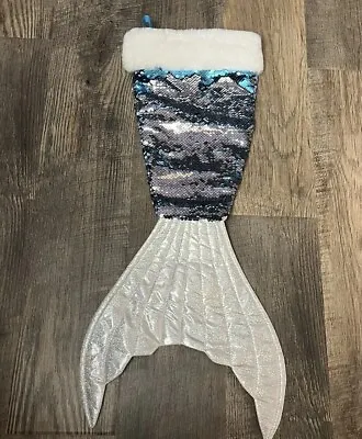 Sequin Mermaid Christmas Stocking Fish Tail Aqua Solid Reversible Offset Splash • $10