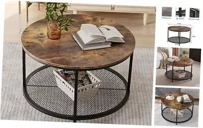 31.5  Round Coffee Table 2-Tier Rustic Wood Living Room Distressed Brown-31.5  • $115.43