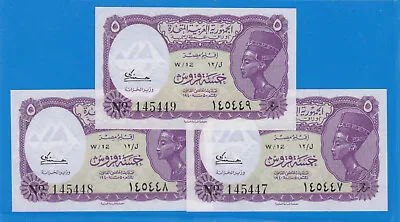 EGYPT 3 X 5. PIASTRES 1958 P-176a SIG/ H.Abbas Zaki.Consecutive .WM PYRAMIDS.UNC • $225