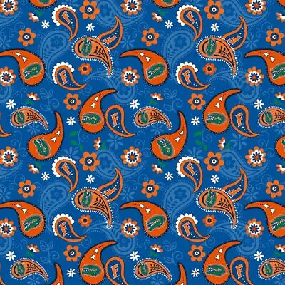 University Of Florida Gators Cotton Fabric With Paisley Print-By The Yard • $17.99