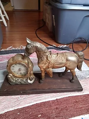 Vintage Sessions Bronze Metal Cowboy Western Horse And Electric Mantel Clock • $42