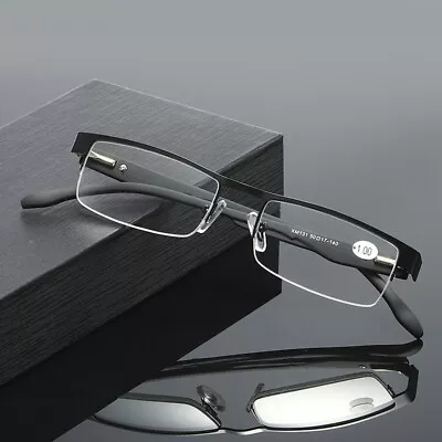 1 Pair Mens Metal Half Frame Rectangle Reading Glasses Spring Hinge Slim Readers • $8.99