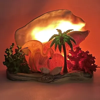 Vintage TV Lamp Kitsch Flamingo Coral Sea Shells Conch. Works! • $76