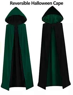 Mens Hooded Robe Womens Dress Long Cloak Reversible Black Red Green Purple Cape • $43.92