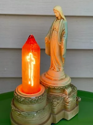 Antique Virgin Mary Night Light Lamp 1920s Rare Chalkware Christian Madonna HTF • $225