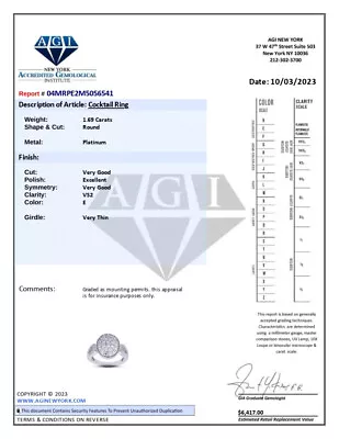 1 1/2 Carat E VS2 Round Cut Natural Certified Diamonds Platinum Cocktail Ring • £3215.93