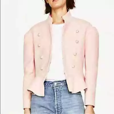 Zara Woman Pink Velvet & Pearl Peplum Button Jacket SzXS • $39.98