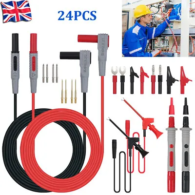 Multimeter Test Leads Kit Probe Banana Plug Alligator Clip For Fluke Meter 24x • £19.99