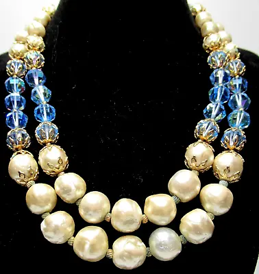 VENDOME Gorgeous Glass Pearl Blue Crystal Vintage Necklace • $99.99