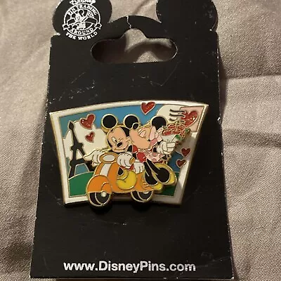 RARE Disney Pin ✿ Mickey Mouse Minnie Postcard Paris Eiffel Tower Roses Scooter • £34.06