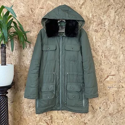 Vintage 70s Campari Sherpa Parka Jacket Coat Green Mens Large 42  Rare Mod 1970 • £65.99