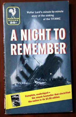 A Night To Remember By Walter Lord 1956 TITANIC Bantam Books Vintage Paperback • £14.24