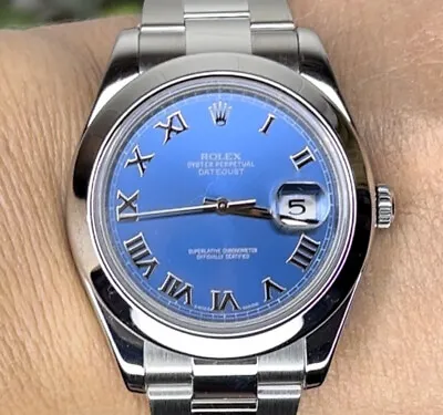 Rolex Datejust 116300 41mm Azzurro Blue Roman Dial Smooth Bezel Mint • $8900