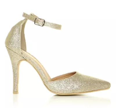 ShuWish Womens UK 6 EU 39 Champagne Gold Glitter High Heel Stiletto Shoes • £19.99