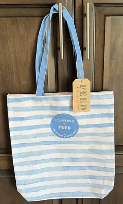 CLARINS X Feed Bag Canvas Tote Baby Blue White Stripe Handbag Shopper Purse NEW • $9.49