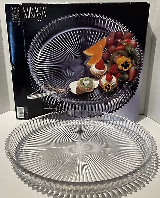 Vintage Mikasa Diamond Fire Crystal Serving Platter 14  Round Clear Japan • $24.96