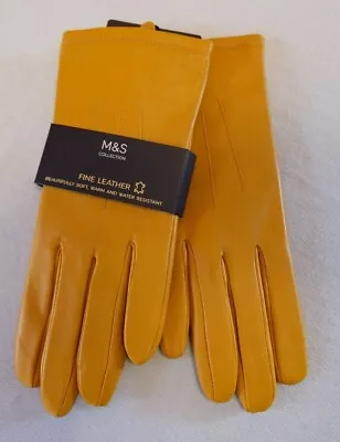  BNWT M&S Fine Leather Soft & Warm Mustard/Yellow WATER RESISTANT Gloves S M L • £9.99