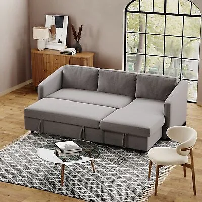 Universal Grey Sofa Bed Corner Fabric Sleeper Pull Out Storage Reversible Chaise • £539.95