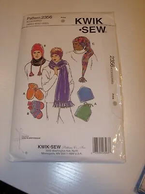 Mens Womens Uncut Kwik Sew 2356 Sewing Pattern Hat Mittens Scarf Headband Fleece • $10.99