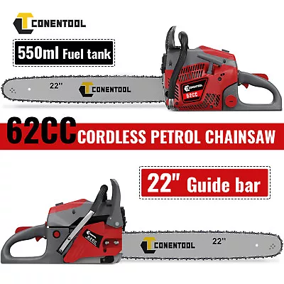 Powerful Cordless Petrol Chainsaw 2.4KW 62cc 22  Bar 2-Stroke Wood Cutter Saw • £79.99