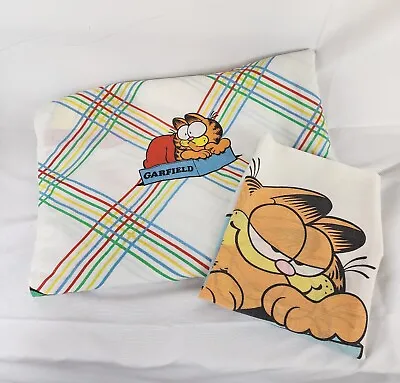 1978 Vintage Garfield Flat Twin Sheet And Pillowcase Fabric Bedding • $19.95