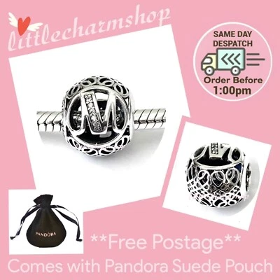 $49 • Buy NEW Authentic Genuine PANDORA Vintage Letter M Openwork Charm - 791857CZ RETIRED